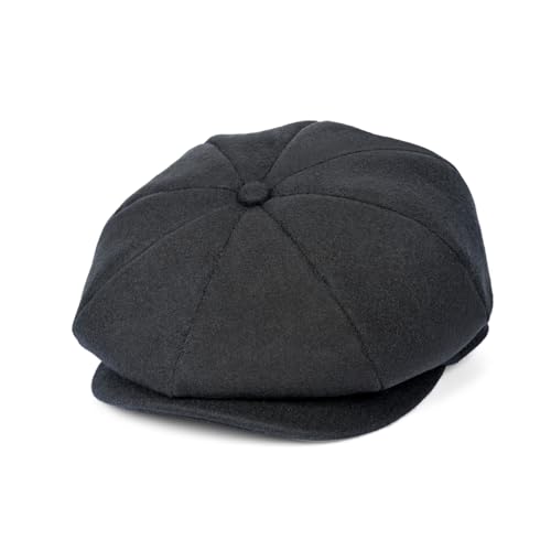 jerague Wool Newsboy Cap for Men Women - Classic Vintage Gatsby Lvy Cabbie Hat Flat Beret Cap Adjustable Size - color: Black, size: X-Large-XX-Large