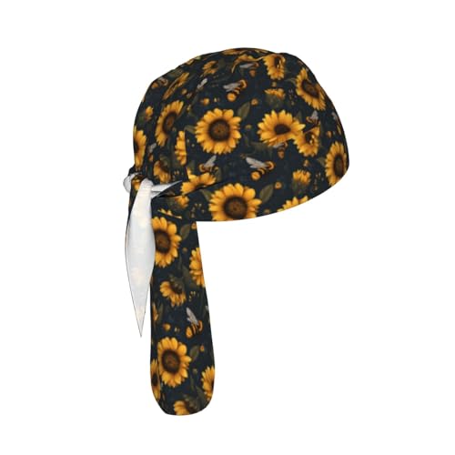 Adjustable Cycling Cap, Quick Dry Sports Bandana Skull Cap Helmet Liner - color: Flying Bees and Sunflowers