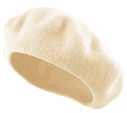 Women's French Beret Hat Solid Color Plain Wool Classic Traditional Artist Cap - color: Beige