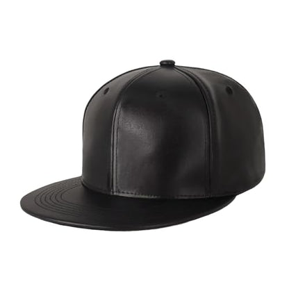 CHOK.LIDS PU Leather Flat Brim Snapback Hat Hip Hop Baseball Cap - color: Leather Black