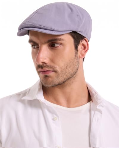 ZLYC Men Cotton Flat Cap Summer Scally Newsboy Beret Driver Hat - color: Plain Purple