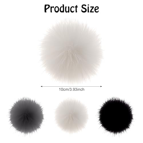 Fzxdfg 6Pieces Faux Furry Pom Pom Ball with Elastic Loop DIY Faux Fur Fluffy Ball for Hats Bags Key Chains Accessories 3.9inch/10CM (Black, White, Gray) - color: Black, white, Gray