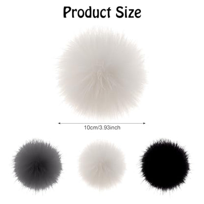 Fzxdfg 6Pieces Faux Furry Pom Pom Ball with Elastic Loop DIY Faux Fur Fluffy Ball for Hats Bags Key Chains Accessories 3.9inch/10CM (Black, White, Gray) - color: Black, white, Gray