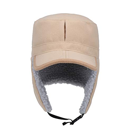 Winter Windproof Ear Flap Hats Denim Baseball Cap Ushanka Trapper Hat Men&Women Fashion Cap - color: Khaki, size: Large