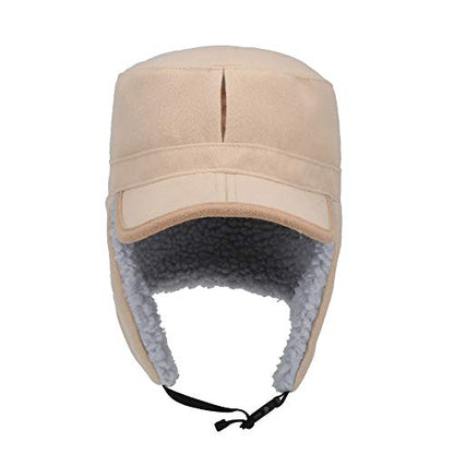 Winter Windproof Ear Flap Hats Denim Baseball Cap Ushanka Trapper Hat Men&Women Fashion Cap - color: Khaki, size: Large
