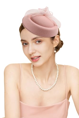 Gionforsy Fascinators Hats Pillbox Tea Party Fascinator Hats for Women - color: Nude Pink
