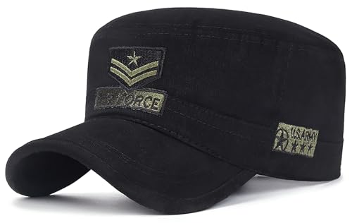 Cotton Military Caps for Men Women Unisex Flat Top Hat Adjustable Cadet Army Cap - color: Black 2