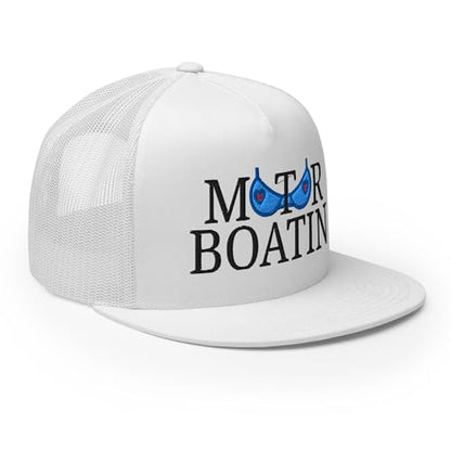 NX Motor Boatin Embroidered Flat Bill Trucker Hat High Crown Snapback Cap - color: White