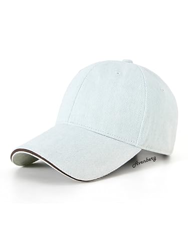 Sandwich Brim High Crown Baseball Cap – Logo-Free – Deep Fit Structured Hat for Men & Women – Minimalist Design - color: White Light Blue Denim / Chocolate Sandwich