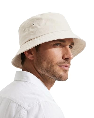 Zylioo XL XXL Bucket Hat for Big Heads, Quick Dry Travel Sun Hat with Strap - color: Off-white, size: XX-Large-3X-Large