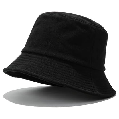 Cotton Terrycloth Bucket Hat for Women Fisherman Wide Brim Fishing Hat for Men Spring Fall Sun Protection Outfits - color: Black