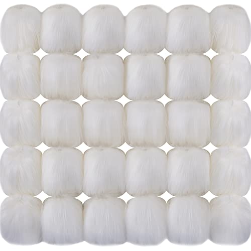 SIQUK 30 Pieces Faux Fur Pom Pom Balls Fluffy Pom Pom with Elastic Loop White Pom Pom for Hats Beanie Shoes Scarves Gloves Bags Accessories - color: Whtie