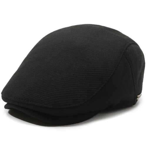 Men's Newsboy Cap with Earflaps Flat Ivy Caps Gatsby Golf Cabbie Hats - color: Black