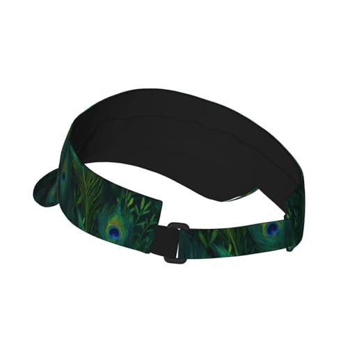 Sports Sun Visor Hat for Men Women, Adjustable Breathable Golf Tennis Cap - color: Green Fabric Peacock