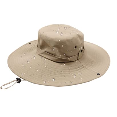 Waterproof Fishing Hat 12CM Wide Brim Sun Hat for Women Mens Packable Bucket hat- UPF 50 for Outdoor Gardening Beach Hats - color: Khaki