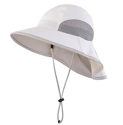 Connectyle Kids Sun Hat Adjustable Fishing Hat for Boys Grils Breathable UPF 50+ Protection Outdoor Beach Hat with Neck Flap - color: White