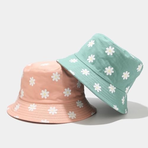 Printed Bucket Hat - Reversible Packable Summer Travel Beach Sun Cap for Men Women Teens - color: Daisy Pink