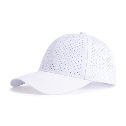 FEINION Men Laser Mesh Breathable Snapback Baseball Cap - color: White