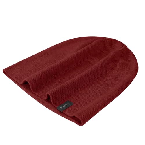 Wool Blend Thin Beanie for All Season, 2 Pack Lightweight Slouchy Knit Beanie Hats Sleep Cap - color: Red/Yellow