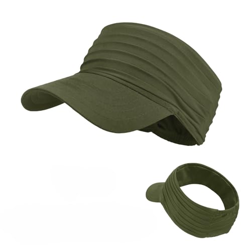 Visor Hats for Women Men Beach Sun UV Protection Wide Brim Lightweight with Ponytail - color: Army Green