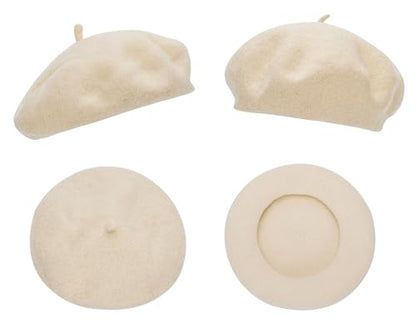 French Beret Hat for Women Solid Beanie Cap Stretchable Winter Warm Beret - color: Beige