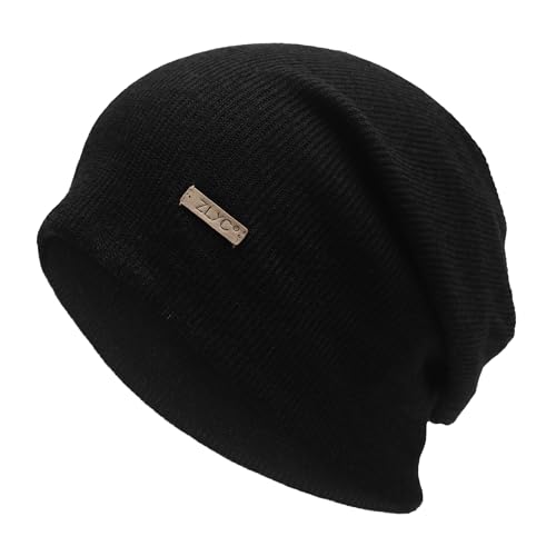 ZLYC Women Slouchy Beanie Hat Summer Knit Chemo Headwear - color: Solid Black