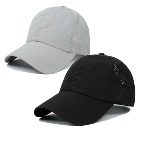 Womens Criss Cross Ponytail Hat Quick Drying Baseball Cap Sun Hats UV Protection Sport Cap - color: Black+grey