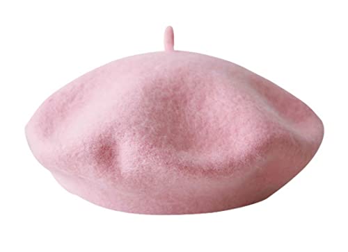 Kids Girls French Beret Hat Artist Hat Solid Warm Beanie Cap Winter Autumn - color: Pink