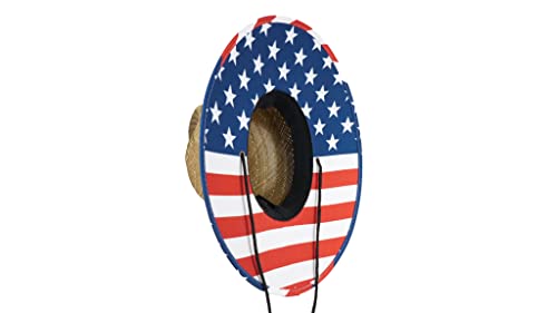grinderPUNCH Straw Sun Hat for Men Women Wide Brim Beach Fishing UPF 50 - color: Usa Flag