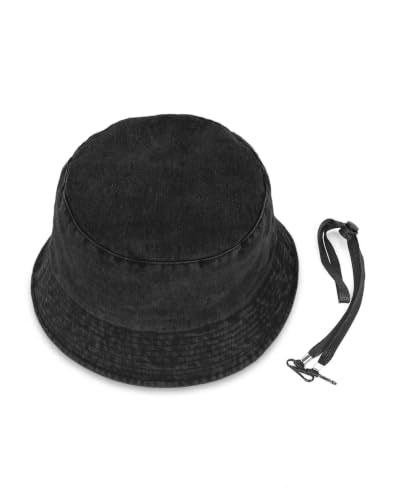 Zylioo XL XXL Bucket Hat for Big Heads, Washed Cotton Sun Hat - color: Black-lined, size: X-Large