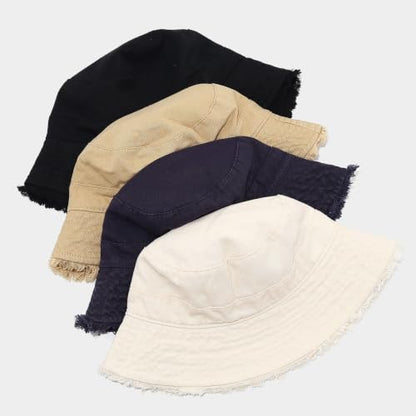 Quanhaigou Frayed Unisex Sun Hats, Fashion Beach Bucket Hat for Men Women,Summer Outdoor Boy's Girls Boonie Cap - color: Patchwork Black