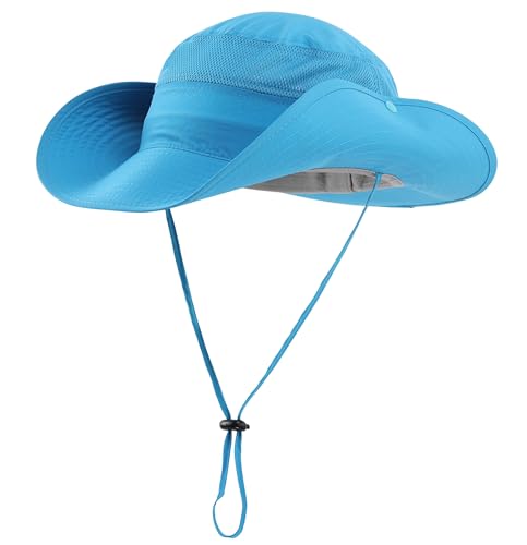 Connectyle UPF 50+ Wide Brim Sun Hat for Men Breathable Cowboy Boonie Hats Outdoor Bucket Hat for Fishing Hiking Safari - color: Sky Blue