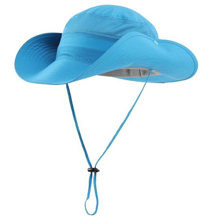 Connectyle UPF 50+ Wide Brim Sun Hat for Men Breathable Cowboy Boonie Hats Outdoor Bucket Hat for Fishing Hiking Safari - color: Sky Blue
