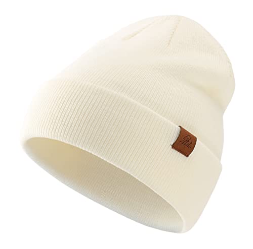 Home Prefer Mens Winter Hats Acrylic Knit Cuff Beanie Cap Warm Womens Beanie Hat - color: Creamy White