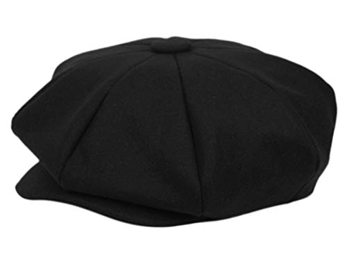 EPOCH Men's Newsboy Cap 8 Panel Wool Blend Gatsby Hat Vintage Big Apple Flat Cap Classic Driving Hat - color: Black