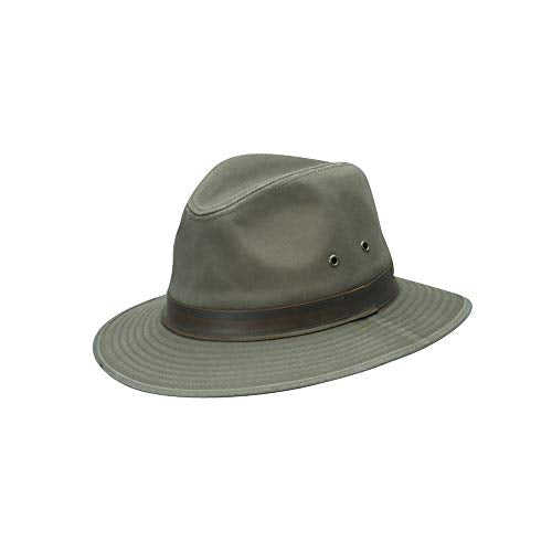 Dorfman Pacific Men's One-Piece Canvas Faux Leather-Trim Safari Hat - color: Olive, size: Medium