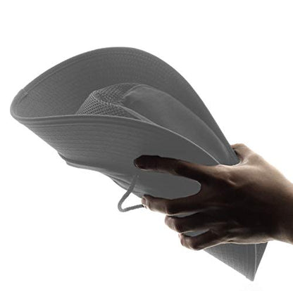 Wide Brim Outdoor Safari Summer Sun Hat with Neck Flap - color: Brown - Mesh Crown, size: Large