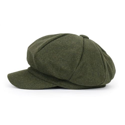 ililily Washed Cotton Newsboy Cabbie Cap Corduroy Duck Bill Flat Hunting Hat - color: Wool Olive