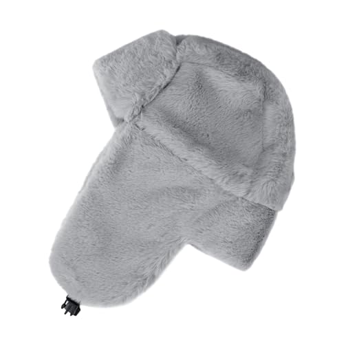 Womens Faux Fur Fuzzy Trapper Hat Winter Ear Flap Trooper Aviator Hat - color: Grey