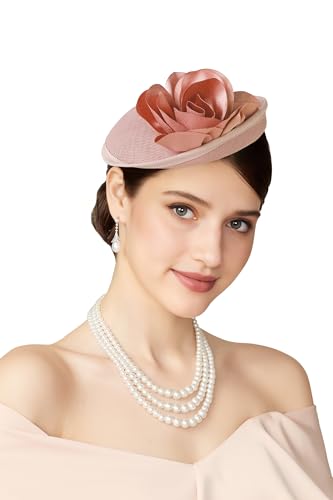Coucoland Sinamay Flower Fascinators Hats for Women Pillbox Derby Headpiece - color: Nude Pink