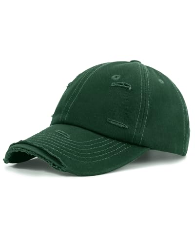 Distressed Washed Cotton Baseball Cap Adjustable Dad Hat for Men Women - color: Dark Green