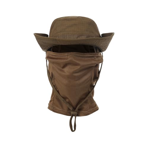Boonie Hat with Balaclava Face Mask - UV Protection Wide Brim Sun Hat, Adjustable & Foldable for Hunting Fishing Outdoor - color: Brown