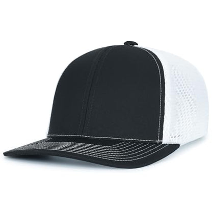 Pacific Headwear Contrast Stitch Trucker Pacflex Snapback Cap - color: Black/White/Black