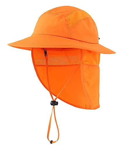 Home Prefer UPF 50+ Boys Sun Hat with Neck Flap Wide Brim Summer Beach Bucket Hat for Boys Girls Toddler Kids Safari Hat - color: Orange