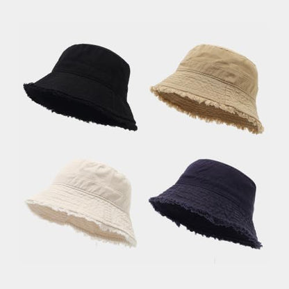 Quanhaigou Frayed Unisex Sun Hats, Fashion Beach Bucket Hat for Men Women,Summer Outdoor Boy's Girls Boonie Cap - color: Patchwork Khaki