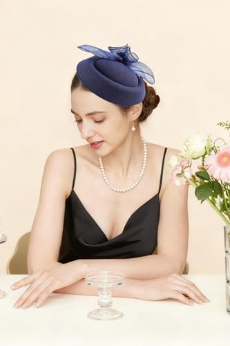 Gionforsy Fascinators Hats Pillbox Tea Party Fascinator Hats for Women - color: Dark Blue