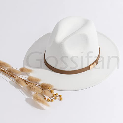 Fedora Hats for Men Wide Brim Panama Hat with Classic Belt - color: Z-beige Belt White