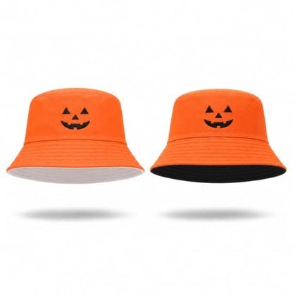Reversible Halloween Pumpkin Bucket Hat, Cute and Spooky Hat for Adults - color: 2pc-orange/Black&orange/White