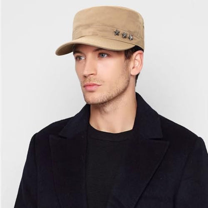 Cadet Hat Flat Top Hats Army Military Caps for Men Women - color: Beige D