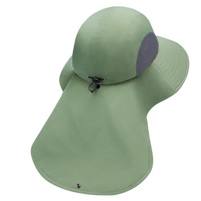 UPF 50+ Foldable Sun Hats Wide Brim with Large Neck Flap for Men Women UV Protection Gardening Fishing Beach Hat - color: Opaline Green